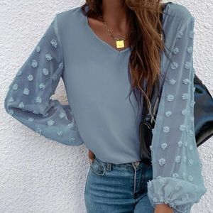 Polka Dot Puffy Sleeve Blouse